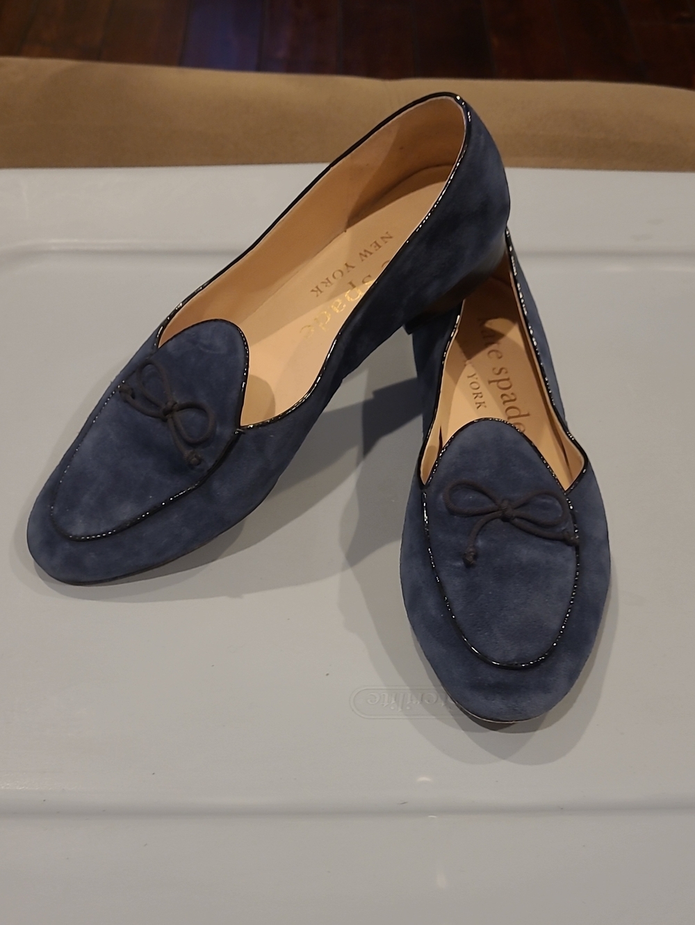 Kate spade Navy Suede Bow Loafer Heels Size 8